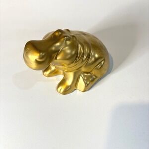 Vintage Gold Ceramic Hippo Figurine Mid Century Modern Animal Decor 6.5 Inch